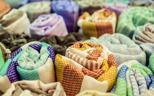 Close-up of multi colored candies for sale at store