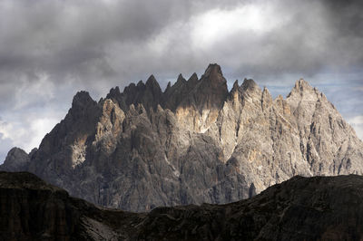 High angle shot of rocky landscape against clouds