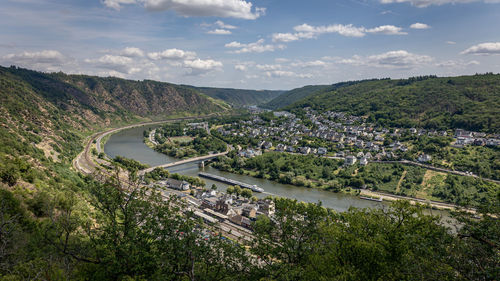 View on the german city of cochem with the colored houses and the reichsburg cochem castle 