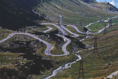 High angle view of winding road on mountain