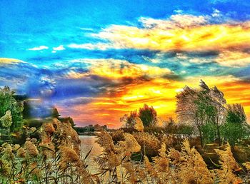 Scenic view of landscape against sky during sunset