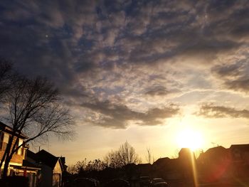 Silhouette trees and buildings against sky during sunset