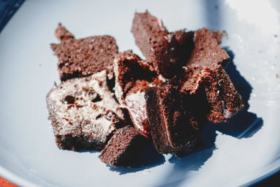 Close-up of chocolate cake in plate