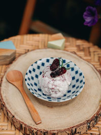 Close-up of dessert in plate on table