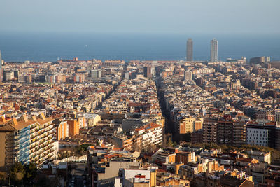 High angle view of buildings in city