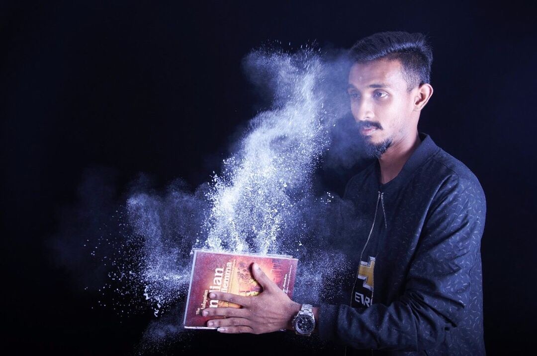 black background, studio shot, one person, young adult, portrait, adult, real people, night, indoors, one man only, people, adults only, only men