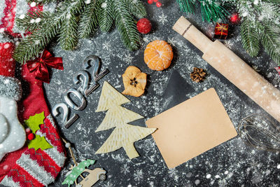 High angle view of christmas tree