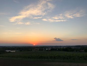 Scenic view of field against sky during sunset