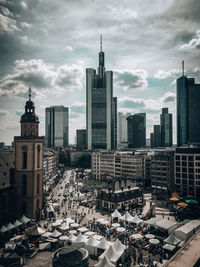 High angle view of buildings in city