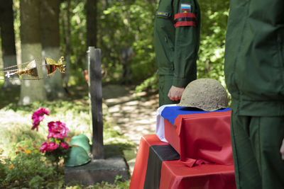 Burial of soldier of second world war in russia. pre-burial of remains of fighter. 