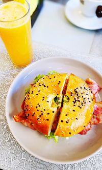 Close-up of breakfast served on table