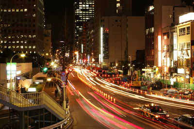 Light trails on city street at night