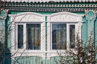 Low angle view of window of building