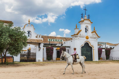 View of horse outside building against sky