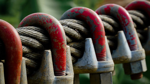 Close-up of harness on rope