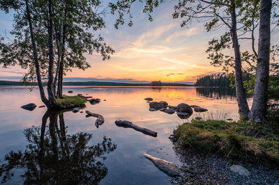 Scenic view of lake against sky during sunset