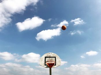 Low angle view of basketball ball against sky