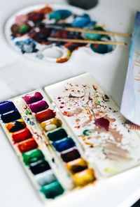 High angle view of multi colored pencils on table