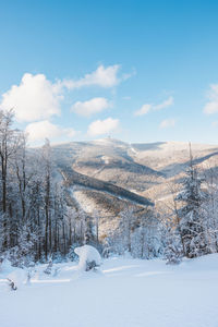 Scenic view of snow covered landscape against sky