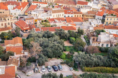 Aerial view of preserved historic buildings in the plaka neighborhood of athens, greece