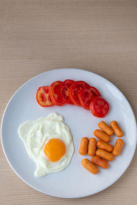 High angle view of breakfast served on table