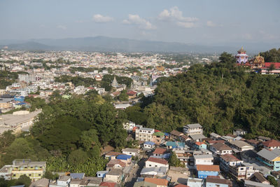 High angle view of townscape against sky