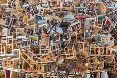 Full frame shot of stacked chairs