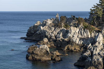 Scenic view of sea against clear sky