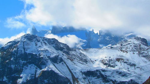 Panoramic view of snowcapped mountains against sky