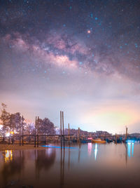 Scenic view of sea against sky at night