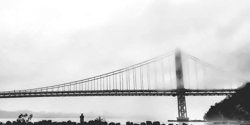 Low angle view of suspension bridge against sky