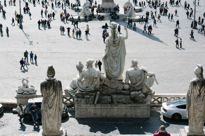 High angle view of people in city