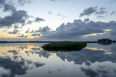 Scenic view of lake against sky during sunset