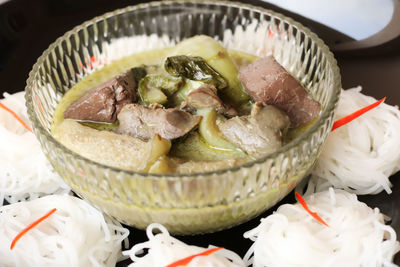 High angle view of food in bowl on table