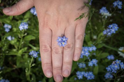 Close-up of hand holding flower