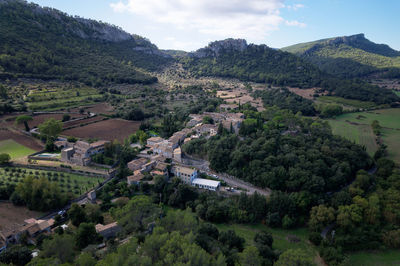 High angle view of townscape against sky