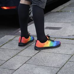 Low section of lgbt-shoes on footpath