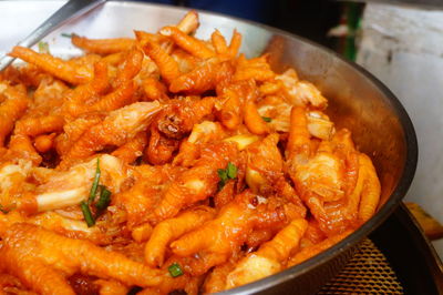 High angle view of noodles in bowl on table