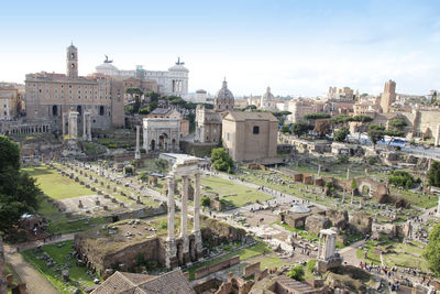 High angle view of buildings in city