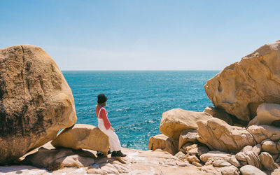 Scenic view of sea against clear sky