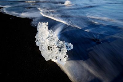 Close-up of snow on sea