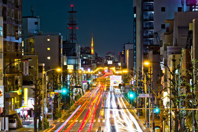 Light trails on city street at night