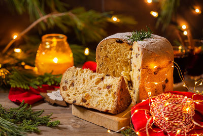 Close-up of christmas decoration on table