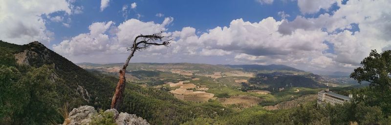 Panoramic view of landscape and mountains against sky