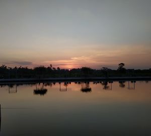 Scenic view of lake against sky during sunset