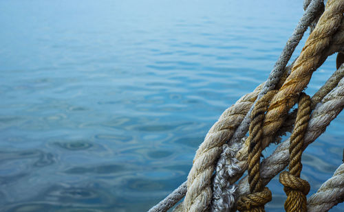 Marine background with ropes, ropes and cables. marine frame. copy space for text.