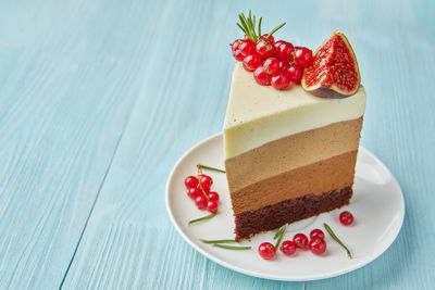 Close-up of strawberry cake on table