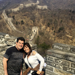 Portrait of smiling mature couple at great wall of china