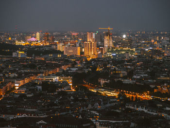 Aerial view of illuminated cityscape