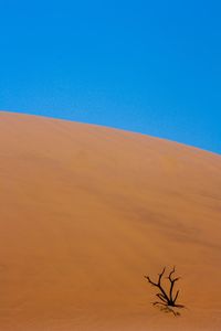 Scenic view of desert against clear blue sky